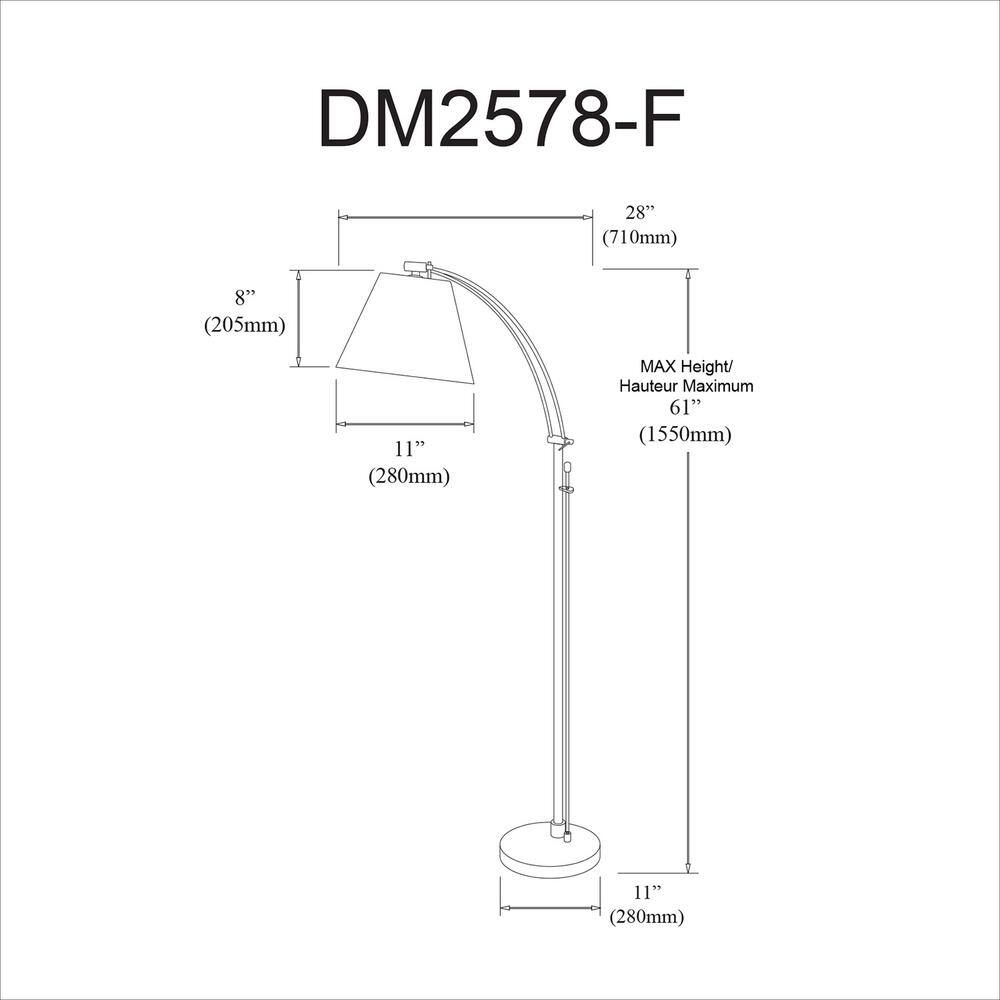 Felix Adjustable Aged Brass Arc Floor Lamp with White Shade