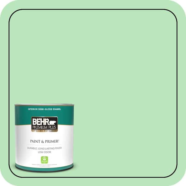 BEHR PREMIUM PLUS 1 qt. #P390-3 Mint Parfait Semi-Gloss Enamel Low Odor Interior Paint & Primer