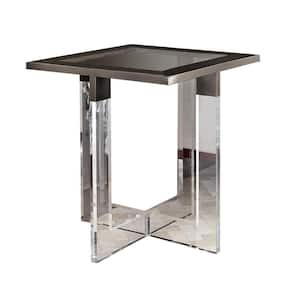 22 in. Gray Square Glass End Table with Geometric Base