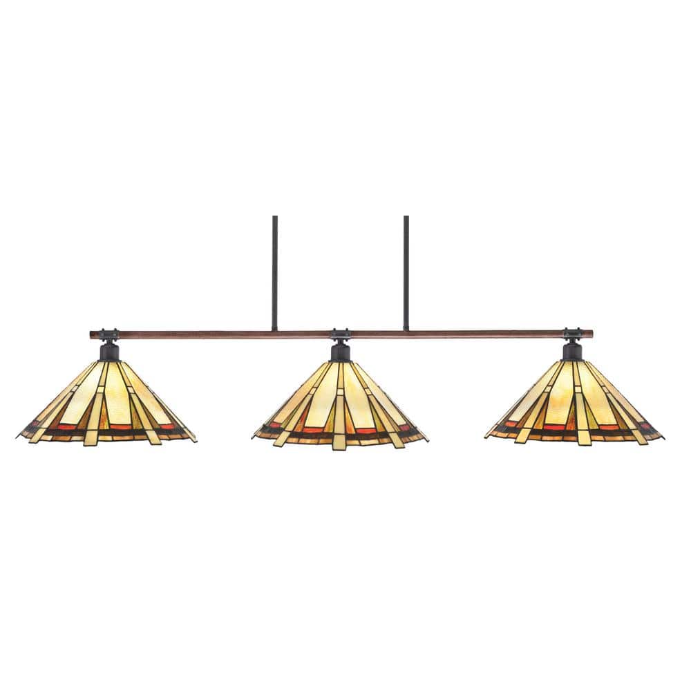 London 3-Light Painted Wood-Look Metal & Dark Granite Light Chandelier with