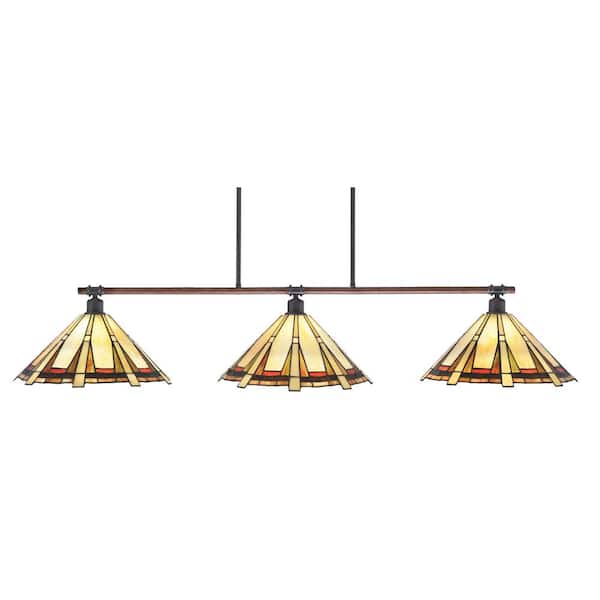 Unbranded London 3-Light Painted Wood-Look Metal & Dark Granite Light Chandelier with Zion Art Glass Shades