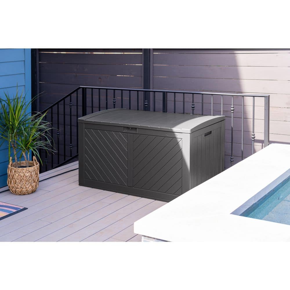 Large Gray Lockable Resin Deck Box with Hinged Lid