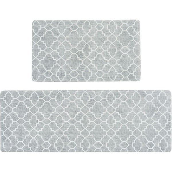 Stone Gray Anti-Fatigue Cushioned Kitchen Mat Indoor Set of 2 (17 in. x 30 in. + 17 in. x 47 in.)