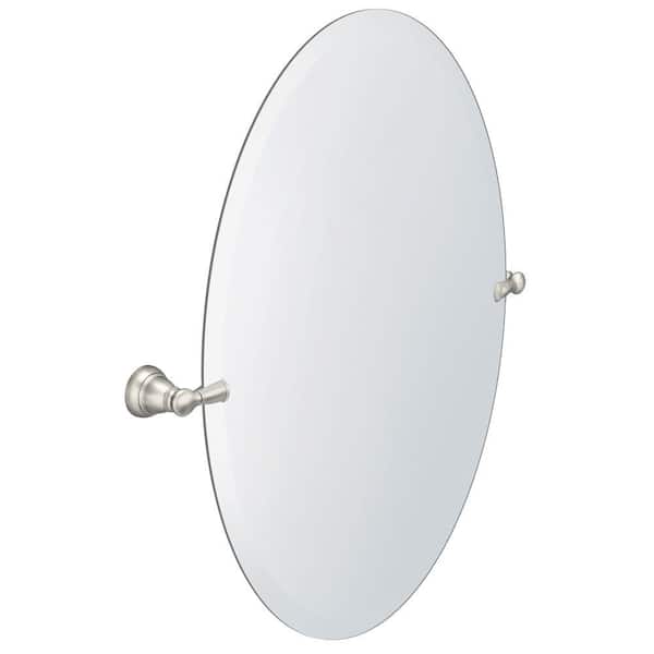 Frameless Pivoting Wall Mirror, Brushed Nickel Oval Vanity Mirror With Lights