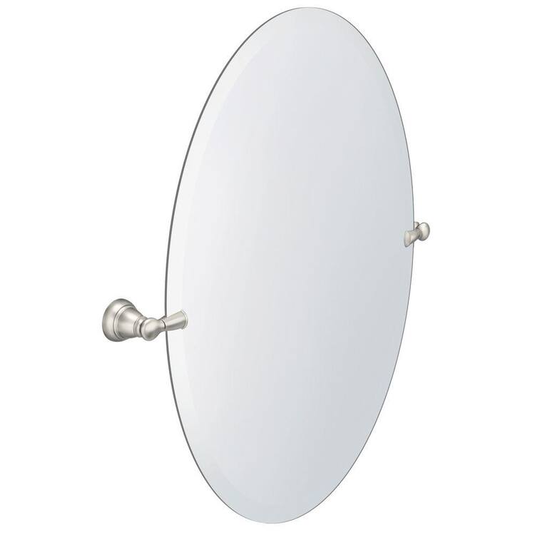 MOEN Banbury 23 in. W x 26 in. H Oval Frameless Tilt Wall Bathroom Vanity Mirror in Brushed Nickel