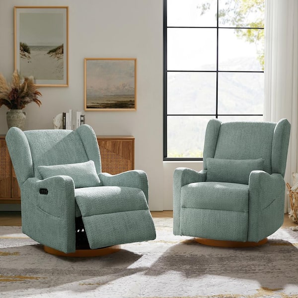 JAYDEN CREATION Renato Sage 29.5 in. W Modern Swivel Glider Recliner with Built-in Nightlight (Set of 2)