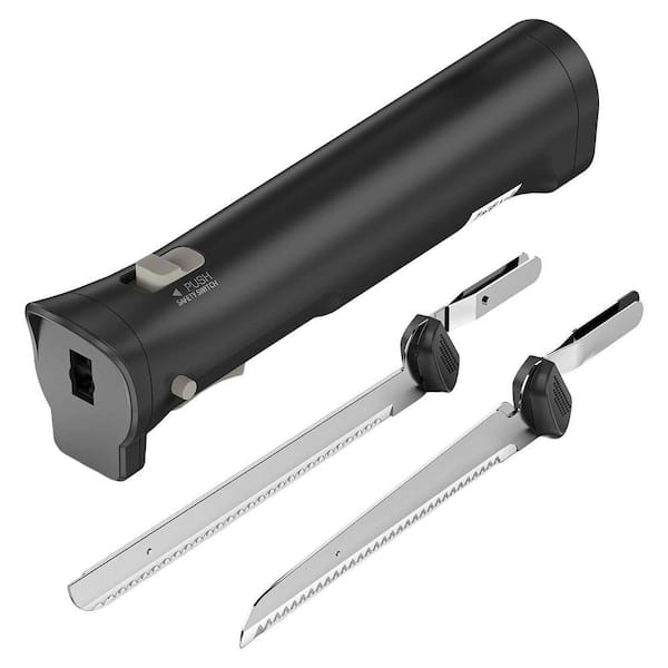 Stainless Steel Electric Knife with Ergonomic Handle, Safety Lock, Blade Release, 4 Blades, Black