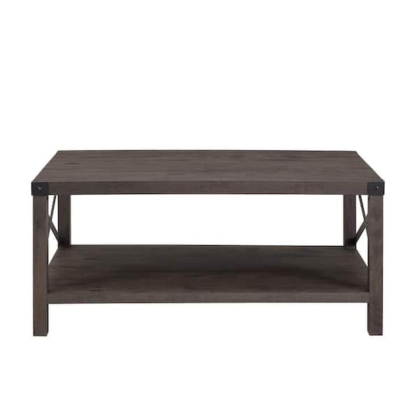 Walker Edison Furniture Company Urban Industrial 40 in. Sable Rectangle MDF Wood Top Coffee Table with Shelf