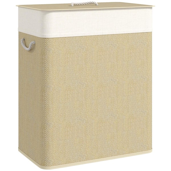 Natural 24.8 in. x 12.6 in. x 20.5 in. Bamboo Contemporary Rectangle Laundry Room Hamper Basket with Lid