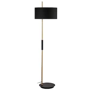 Fitzgerald 62 in. Matte Black 1-Light Standard Floor Lamp with Black Fabric Shade