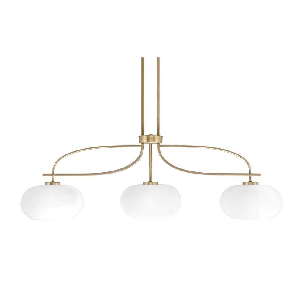 Olympia 13.5 in. 3-Light Chandelier New Age Brass White Muslin Glass Shade