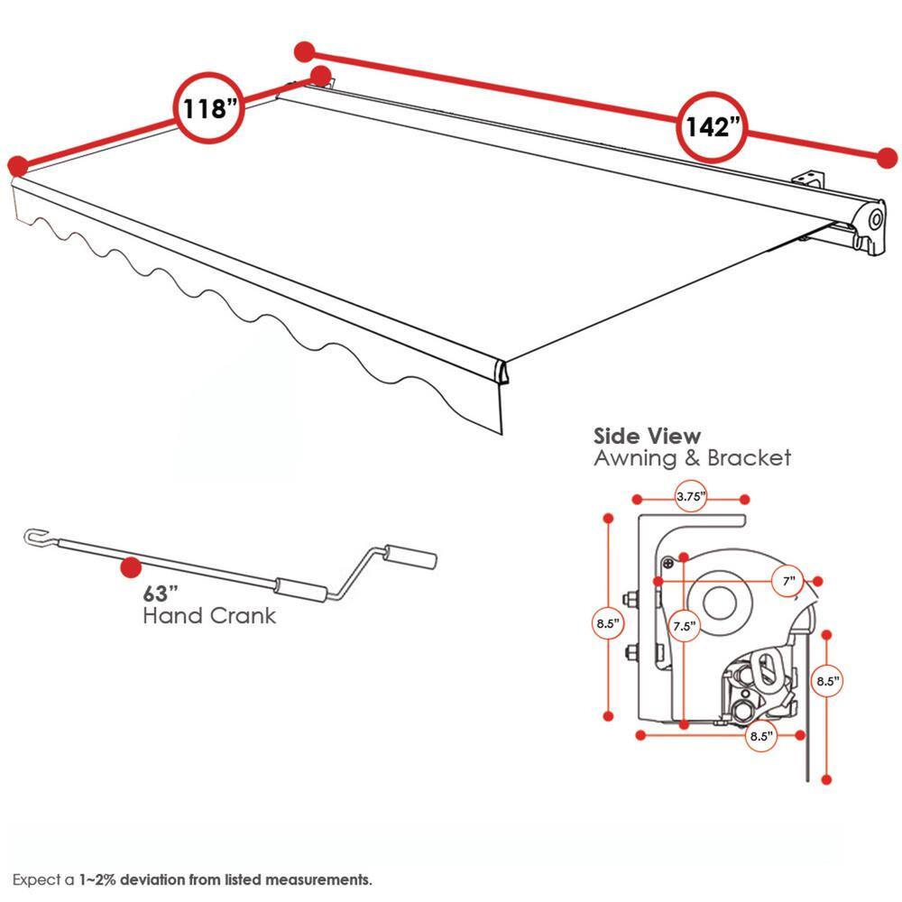 Khaki 12' x 10' Retractable Patio Awning with Aluminum Frame