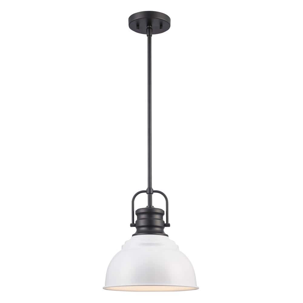 Shelston 10 in. 1-Light Black and White Farmhouse Pendant Light Fixture wit