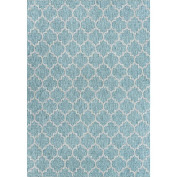 Unique Loom Outdoor Trellis Aquamarine 10 ft. x 14 ft. 1 in. Area Rug