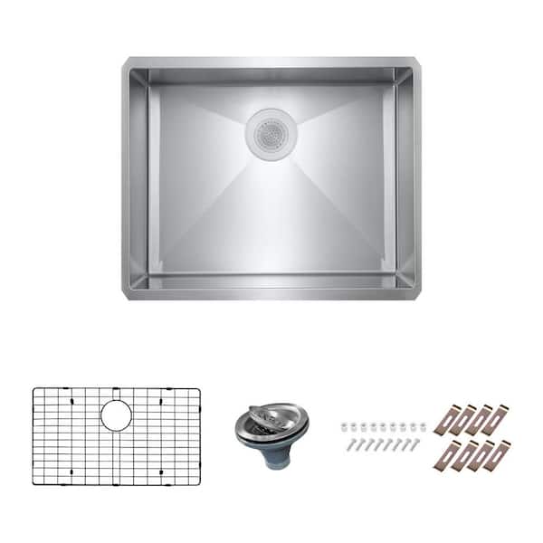 PELHAM & WHITE Bryn Stainless Steel 16-Gauge 21 in. x 19 in. Single Bowl Undermount Kitchen Sink with Grid and Drain