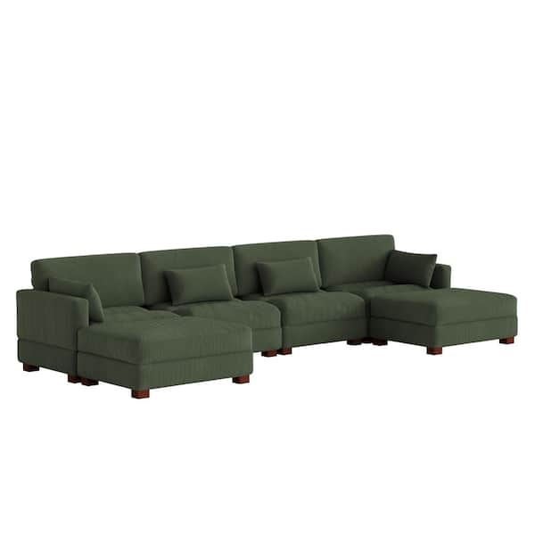 Uixe 160 in. Square Arm 6-piece Corduroy Upholstered U-Shaped