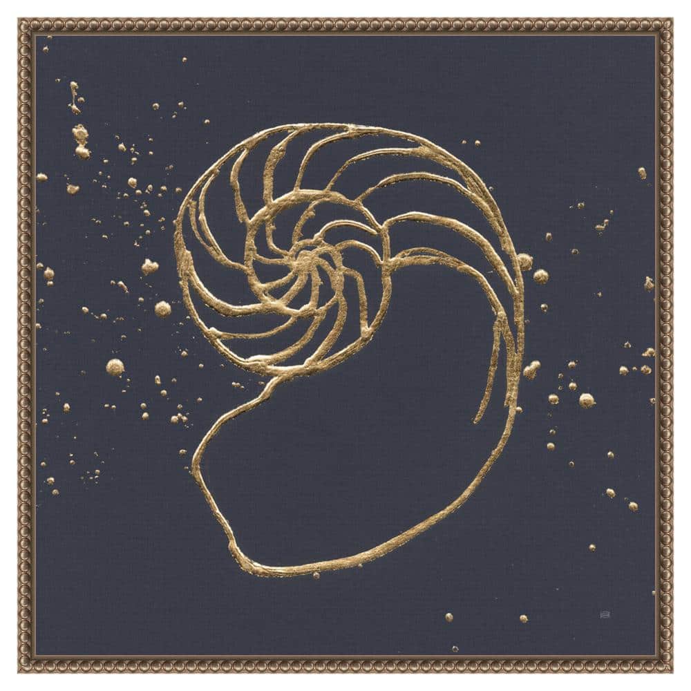 22" Gold Nautilus Shell Beaded Framed Canvas Art