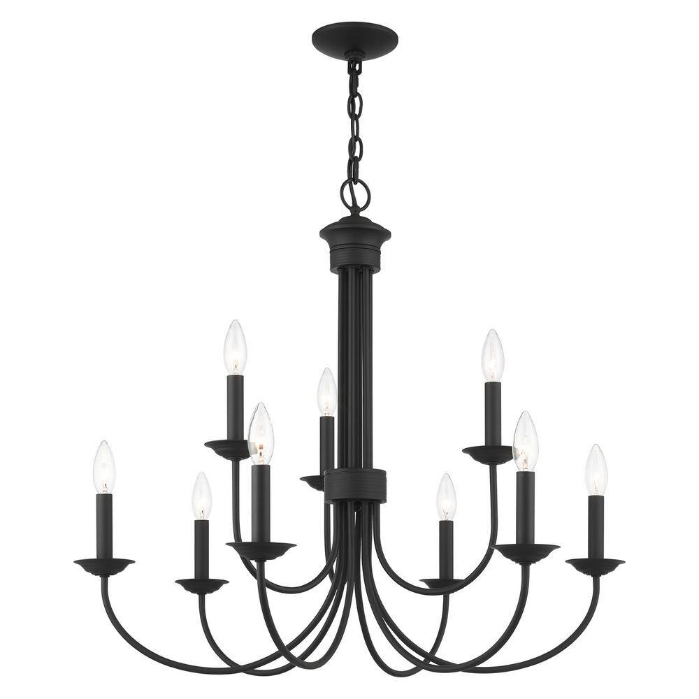 Estate 9-Light Black Crystal Chandelier with Candelabra Base