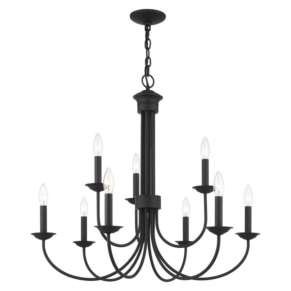 Estate 9-Light Black Crystal Chandelier with Candelabra Base