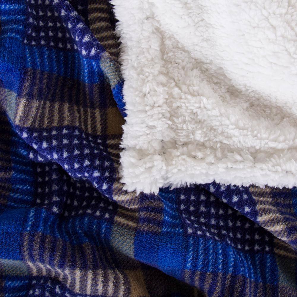 Blue and Yellow Plaid Fleece Sherpa Reversible Throw Blanket