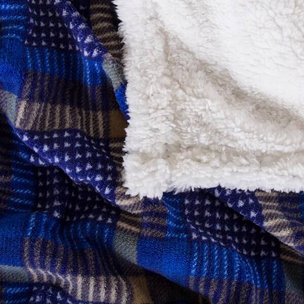 Blue Plaid 50 x 60 Inches NEW Lavish Home Fleece Sherpa Blanket Throw 