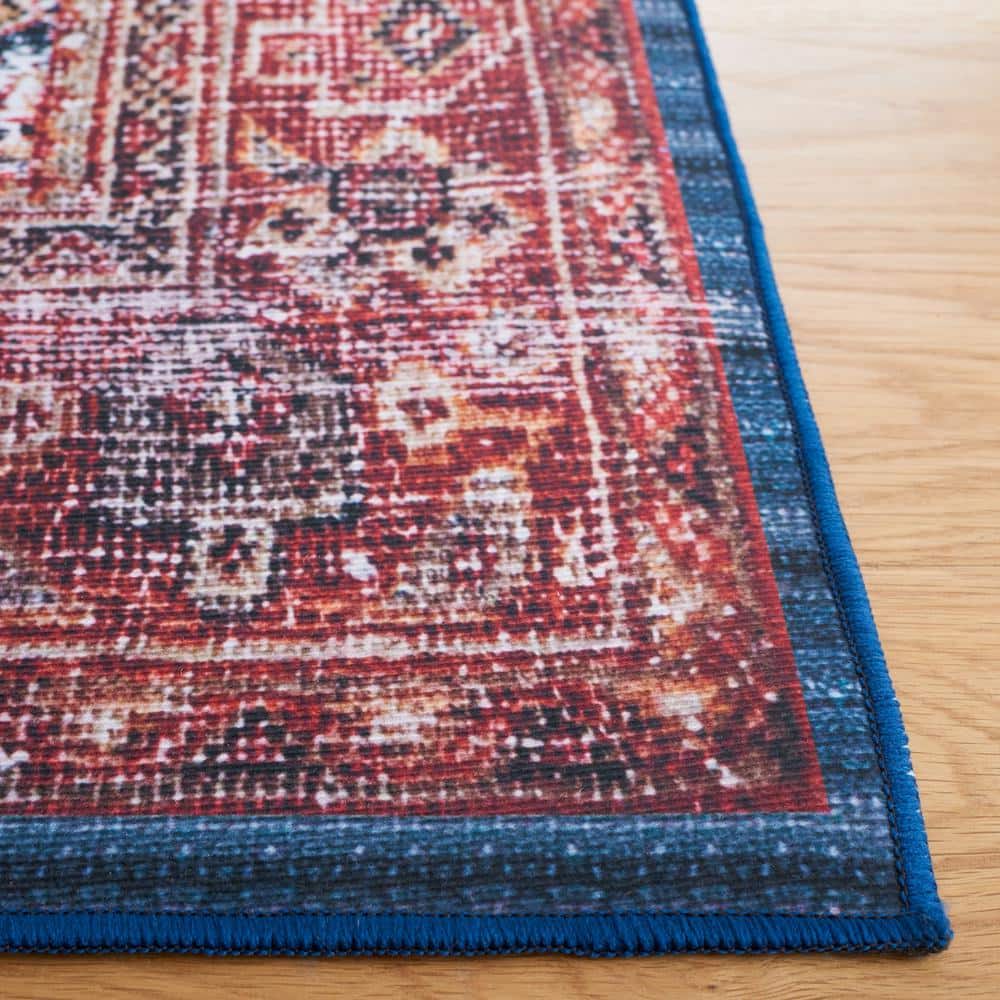48" Square Red Synthetic Non-Slip Washable Rug