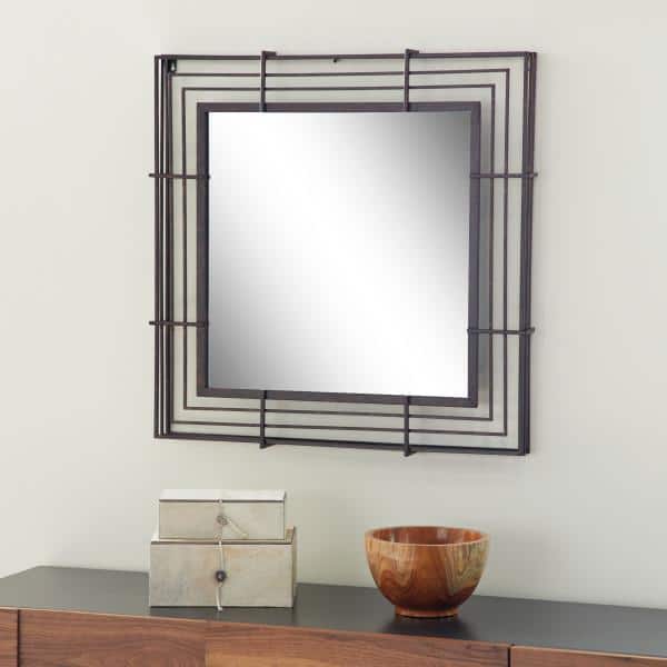 Full-Length Square Textured Bronze Industrial Wall Mirror