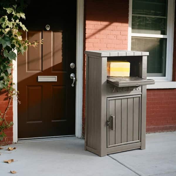 16.5 Gal. Light Brown Resin Deck Box Package Delivery Box with Lockable Secure