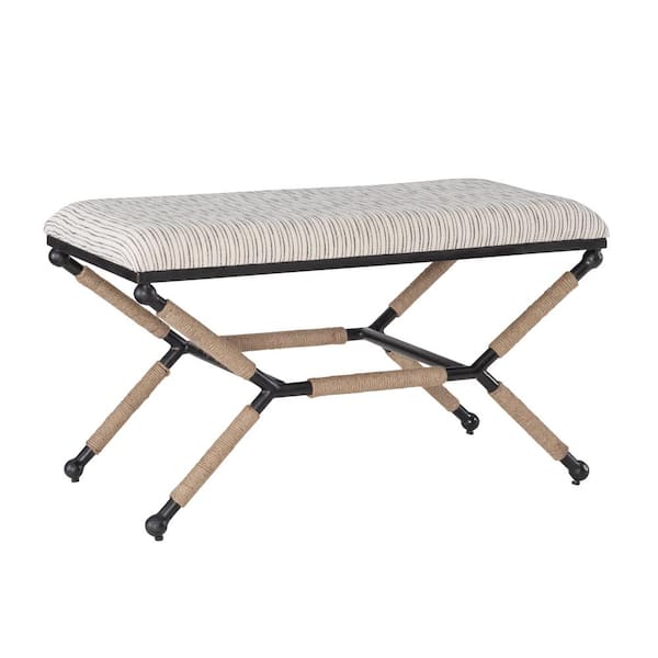 Linon Home Decor Alden Black Stripe 36 in. Bedroom Bench Backless with Rope Wrap Legs