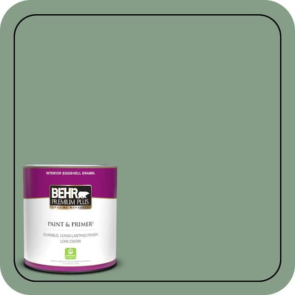 BEHR PREMIUM PLUS 1 qt. #S410-5 Track Green Eggshell Enamel Low Odor Interior Paint & Primer