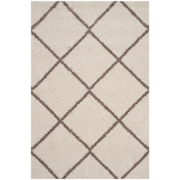 Hudson Shag Ivory/Beige 5 ft. x 8 ft. Geometric Diamonds Area Rug
