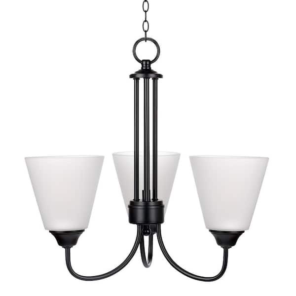 Cinkeda Macario 3-Light Black Dimmable Classic Chandelier for Kitchen Island with Frosted Glass Shade and No Bulb Included