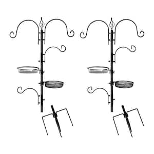 Ashman 22 in. W x 92 in. Tall Deluxe Bird Feeding Station Kit, 4-Sided Hook, Bird Bath and 3 Prong Base, (2-Pack)