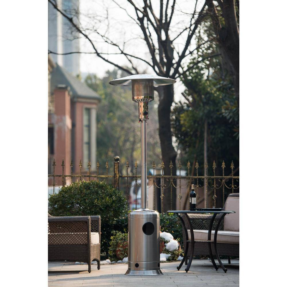 88 in. Silver Stainless Steel Standing Patio Heater with Portable Wheels