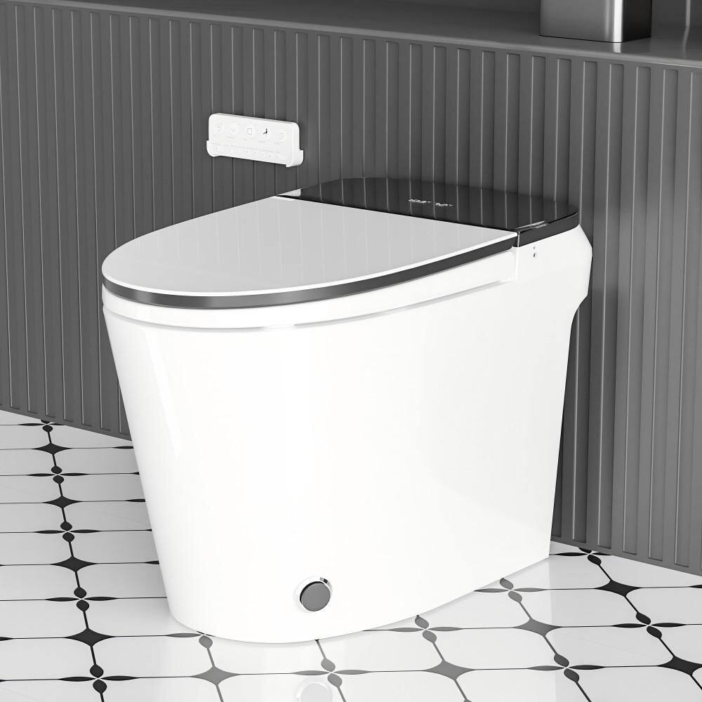 ADA Elongated Smart Toilet Bidet 1.28 GPF in White with Remote, Off-Seat Au