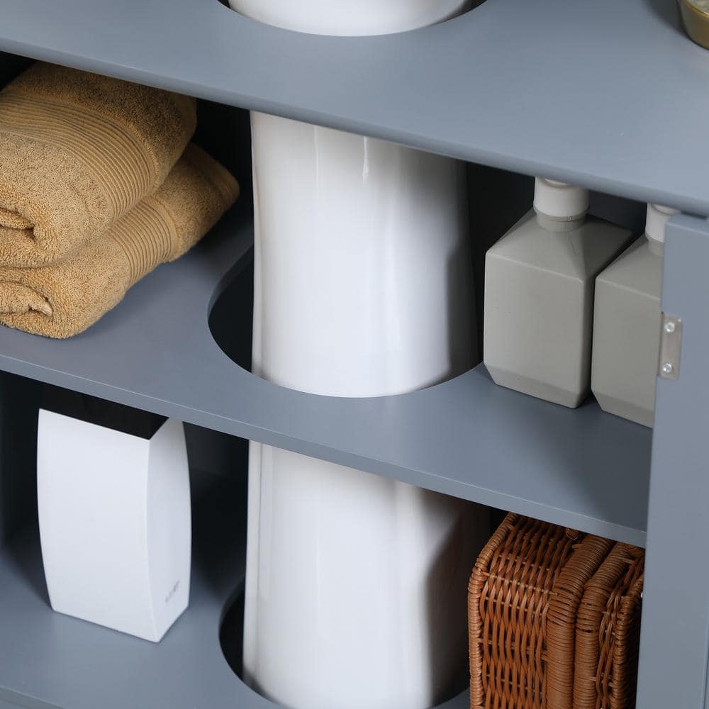 Gray MDF Pedestal Under Sink Bathroom Cabinet with Shelf