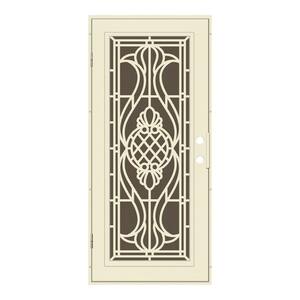 32 in. x 80 in. Manchester Beige Hammer Right-Hand Surface Mount Security Door with Brown Perforated Metal Screen