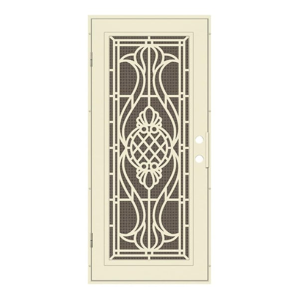Unique Home Designs 32 in. x 80 in. Manchester Beige Hammer Right-Hand Surface Mount Security Door with Brown Perforated Metal Screen