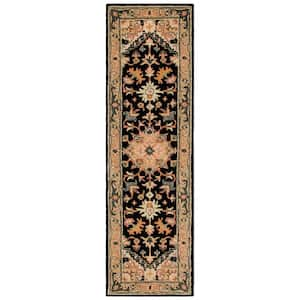 Heritage Black/Gold 2 ft. x 12 ft. Border Floral Medallion Runner Rug