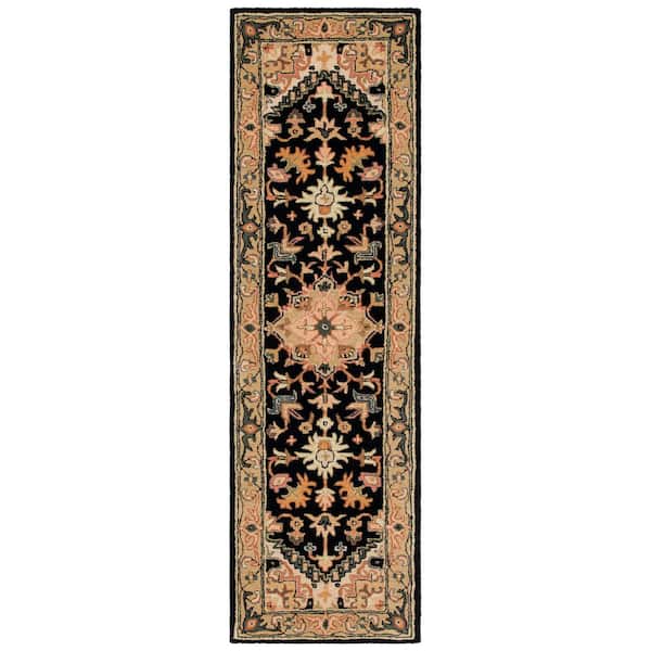 Heritage Black/Gold 2 ft. x 14 ft. Border Floral Medallion Runner Rug