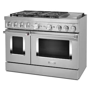 48 in. 6.3 cu. ft. Smart Double Oven Dual Fuel Range with True Convection in Stainless Steel with Griddle