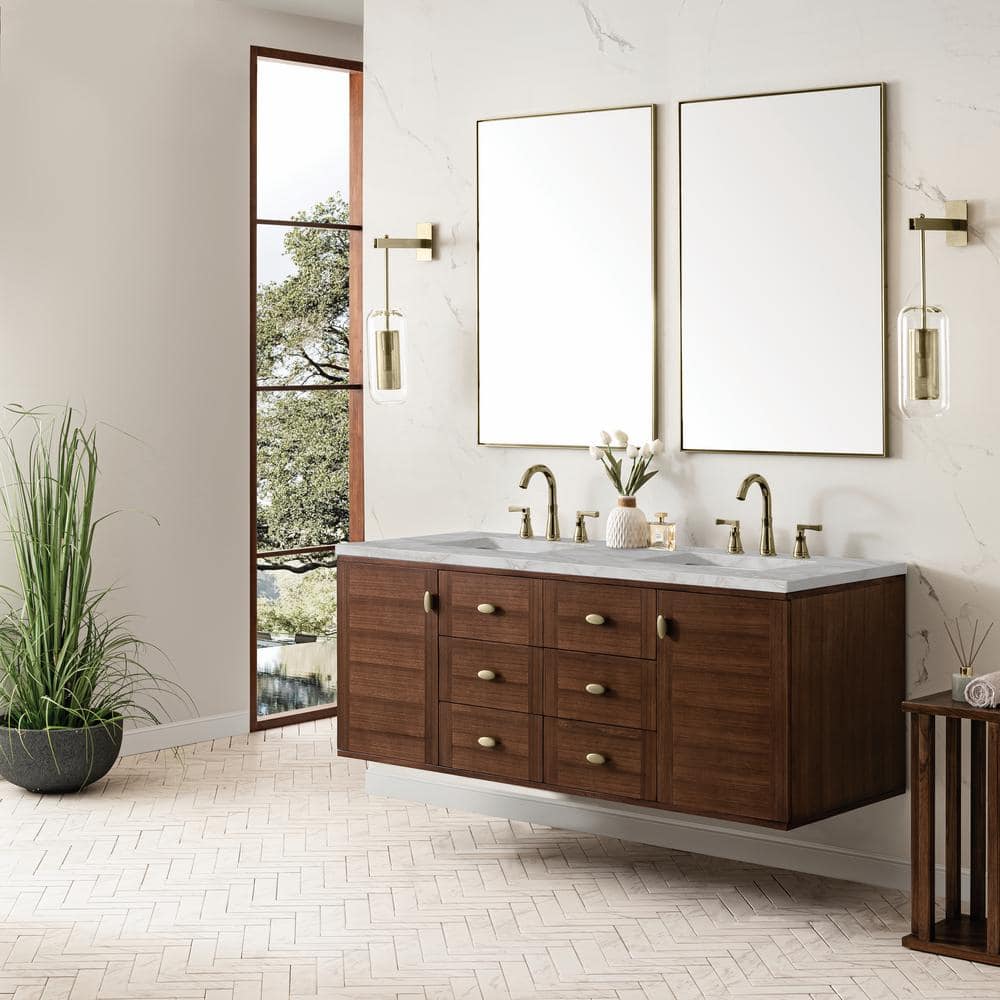 Amberly 60.0 in. W x 23.5 in. D x 34.7 in. H Bathroom Vanity in Mid-Century Walnut with Victorian Silver Top price history on PriceWatchPro