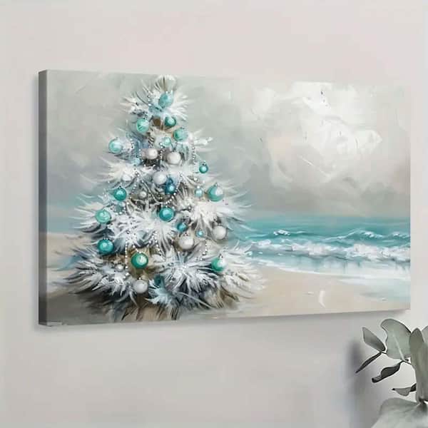 Christmas Framed Canvas Wall Art, 16*24, Christmas Tree By The Sea