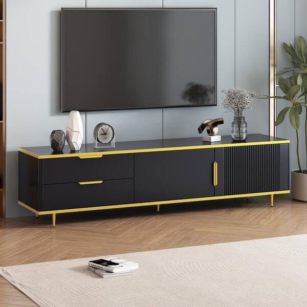 Harper & Bright Designs Modern Black TV Stand Fits TVs up to 65 to 75 in. Entertainment Center with Drawers and Cabinets