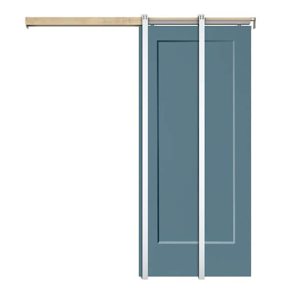 CALHOME 36 in. x 80 in. Dignity Blue Painted Composite MDF 1Panel Interior Sliding Door with Pocket Door Frame and Hardware Kit
