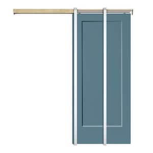 30 in. x 80 in. Dignity Blue Painted Composite MDF 1Panel Interior Sliding Door with Pocket Door Frame and Hardware Kit