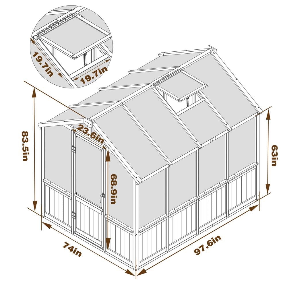 6' x 8' Cedar Wood Walk-In Greenhouse with Polycarbonate Panels