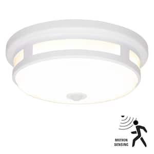 11 in. White Motion Sensing Indoor Outdoor LED Flush Mount Ceiling Light Color Selectable
