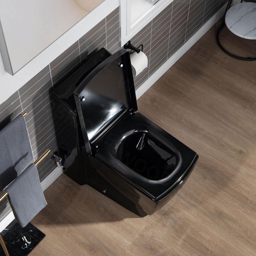 Black Square One-Piece Dual Flush Chair Height Toilet