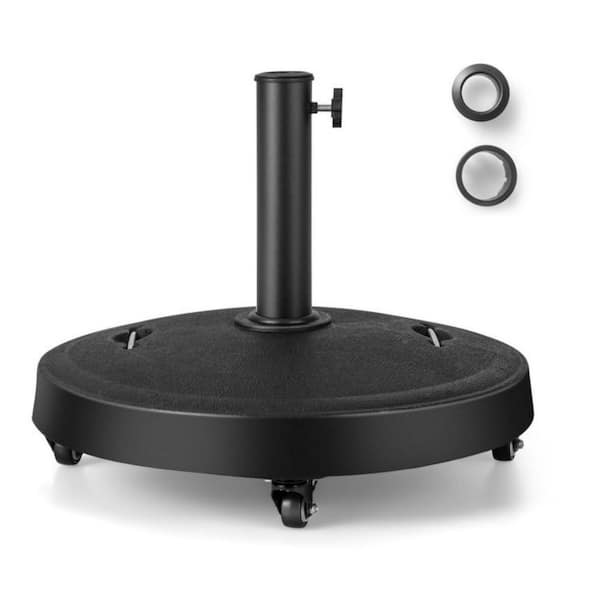 50 lbs. 20.5 in. Wicker Style Resin Heavy-Duty Patio Umbrella Base Stand in Black with 4 Lockable Wheels and Hand Knob